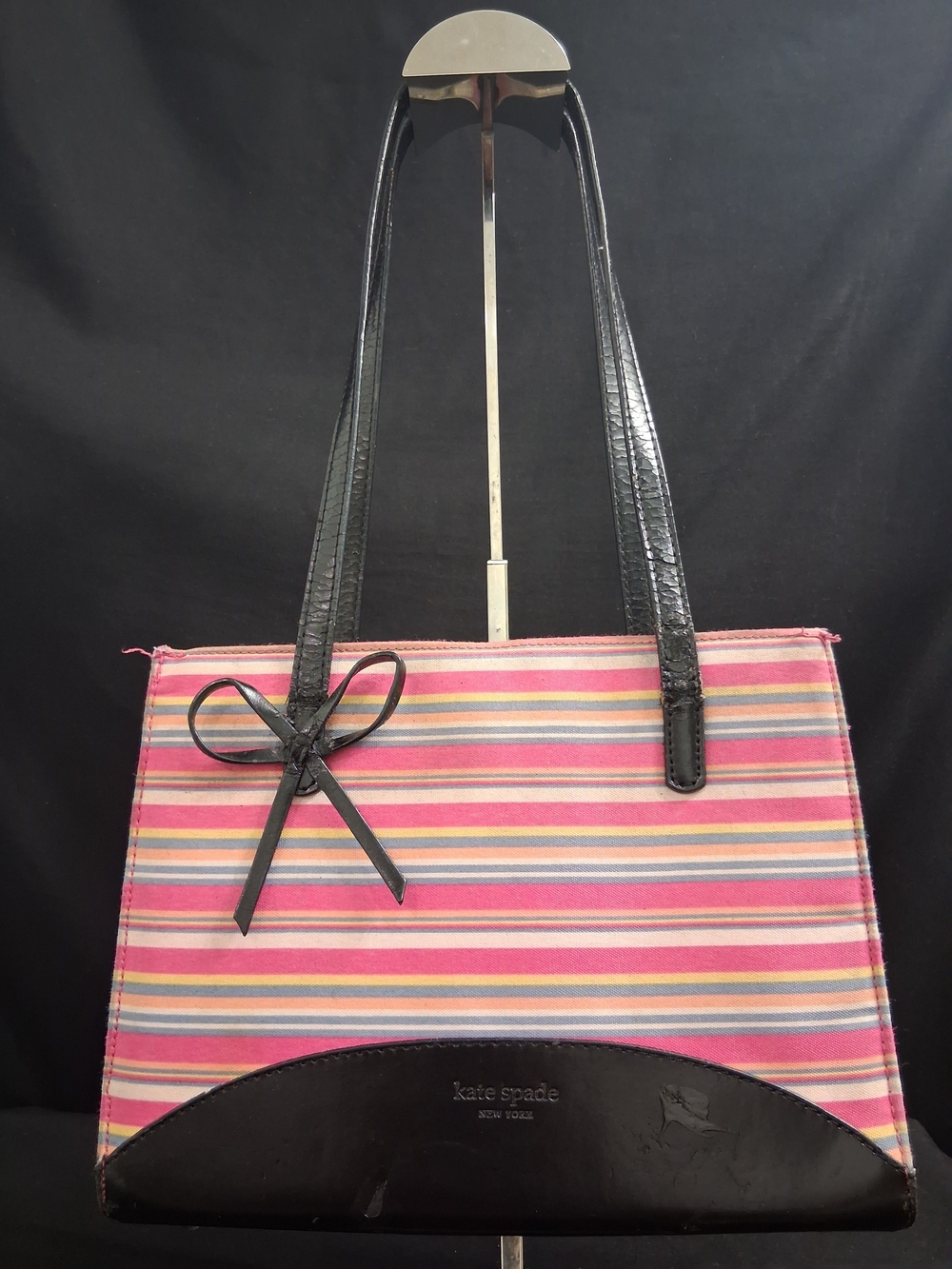 kate spade Pink Striped Shoulder Tote with Black Trim
